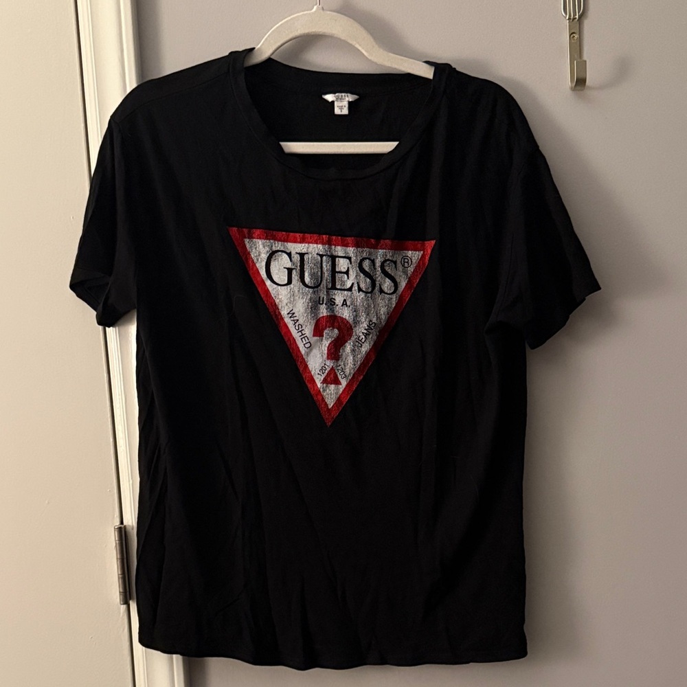 Guess Black Tee with Red and Silver Triangle Logo